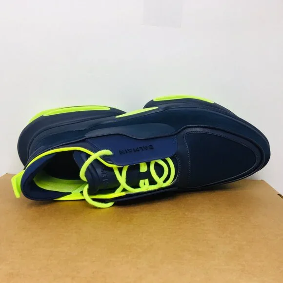 Balmain B Bold Low Top Suede/Leather Sneaker Bleu Marine/Fluorescent Yellow 12 M